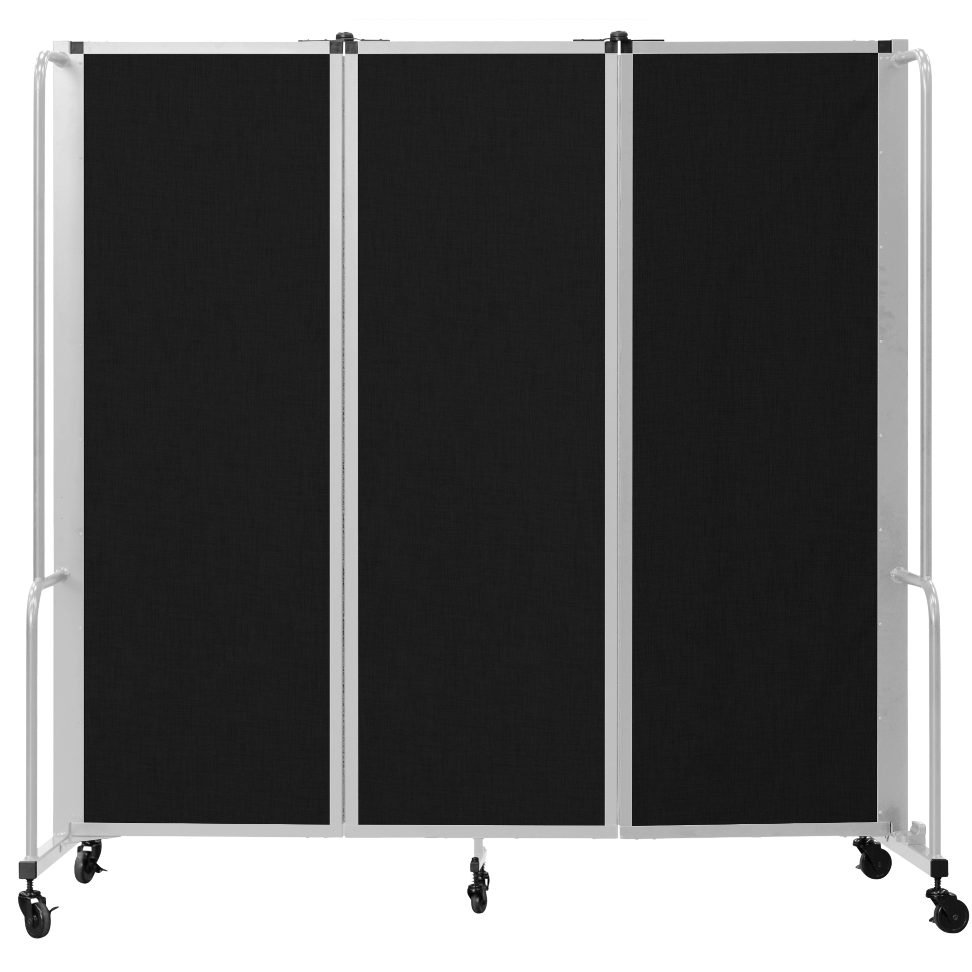 National Public Seating, Room Divider, 6ft.HT,3 Black PET Panels,Grey Frame, Material PET, Height 72 in, Width 27 in, Model# RDG6-3PT10